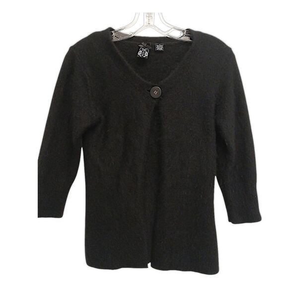 Anthropologie ANGORA Cardigan Size S Black Sweater Nick & Mo Fluffy Whimsigoth - Picture 1 of 12